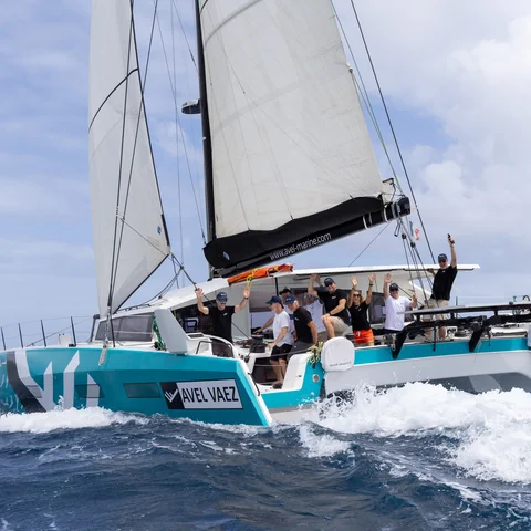 Marsaudon ORC 57 Avel Vaez - aerial smoking stern